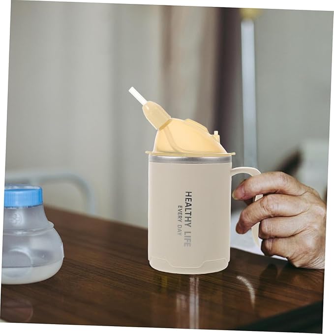 14oz Spill-Proof Cup for Elderly, Stainless Steel Thermos Sippy Cup with Straw, Ideal for Seniors and Adults, Great for Water, Milk, and Soup Health & Household Supplies (White)