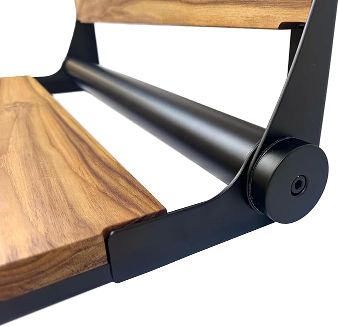 Teak Shower Seat Bench with Back - Wall Mounted Fold Up Shower Seat, Waterproof Folding Teak Bath Chair for Seniors, 304 Stainless Steel Frame, with 300 lbs Capacity - 18" Length, Matte Black