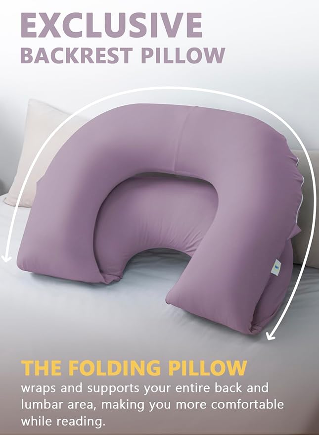 INSEN Reading Pillow, Back Pillow for Sitting in Bed for Reading, Nurse & Relax, Reading Pillow for Adults, Moms & Kids, Sit Up Pillow for Bed, Purple