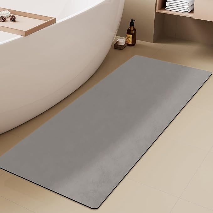 TYUU Bathroom Mat Quick Dry, Bathroom Rugs Non Slip Washable Thin Absorbent Bath Mat Fits Under Door Bathroom Floor Mat Perfect for Bath, Shower, or Sink 24"x60" Light Grey