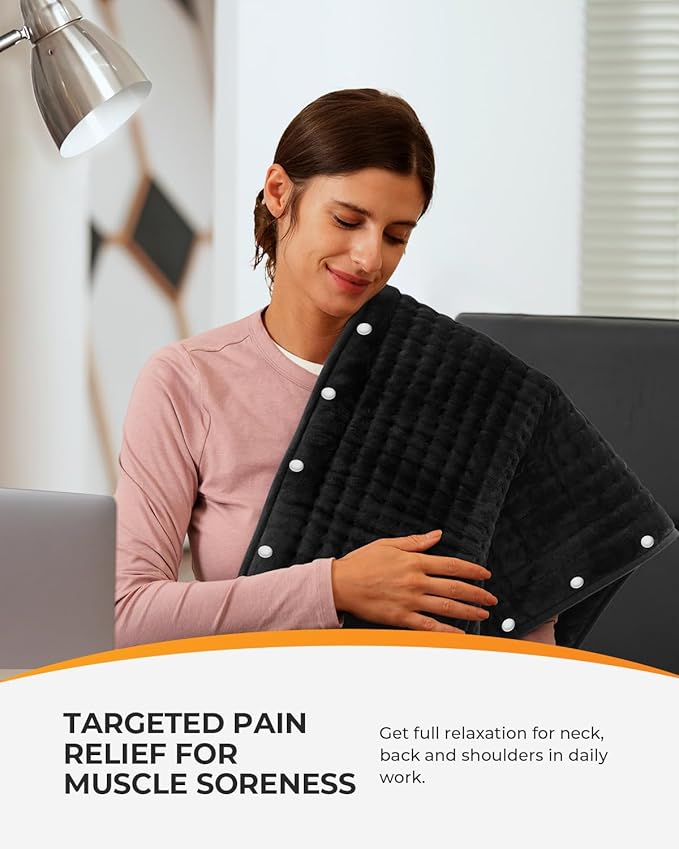CooCoCo Large Heating Pad for Back Pain Relief, FSA Eligible Foot Warmer with 10ft Cord, Electric Heating Pad for Feet Period Cramps, Machine Washable, 17"x33"