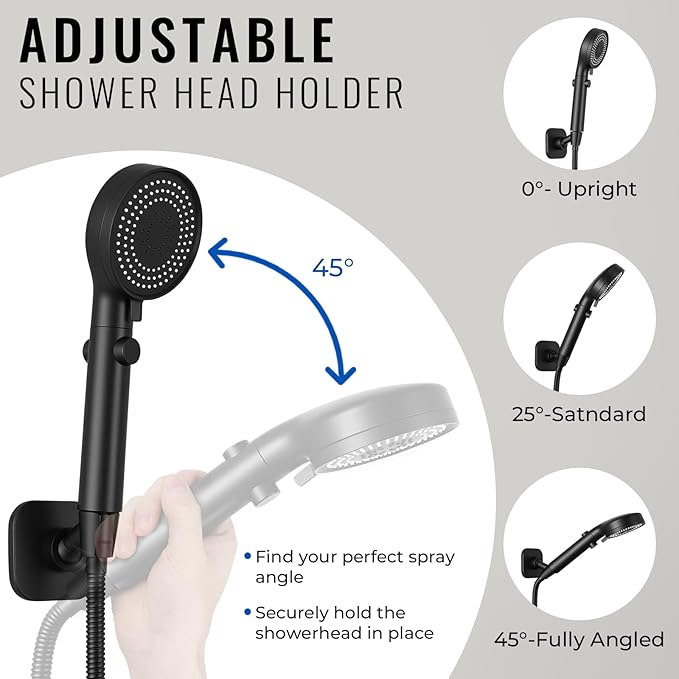 G-Promise All Metal High Flow Shower Diverter Valve with Adjustable Shower Head Holder, Universal 3-Way Splitter with Pause Mode for Handheld and Fixed Spray Head Adapter Replacement (Matte Black)