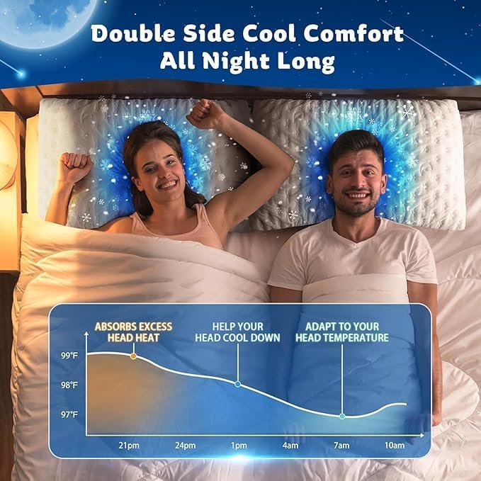 KUCEY Cooling Side Sleeper Pillow for Neck and Shoulder Pain, Luxury Shredded Memory Foam Curved Bed Pillows for Sleeping Set of 1- Adjustable Queen Size- Washable Cover Crescent White