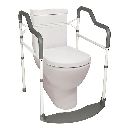 Stander Wonder Toilet Safety Rails for Seniors, Adjustable Detachable Toilet Frame with Padded Handles for Elderly Adults, Foldable Handicap Support Rail with Footrest, Fits Any Toilets