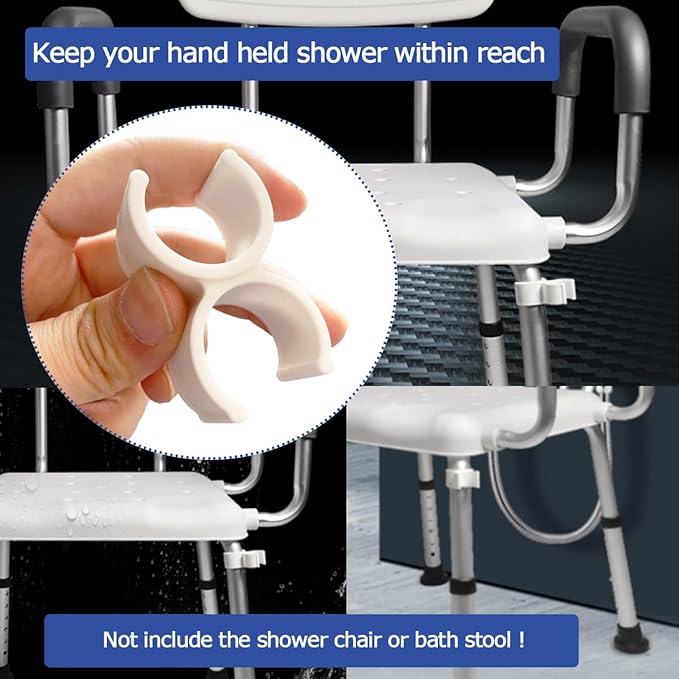 Alloy Shower Holder for Shower Chair, Hands-Free Bathroom Organizer Holder Attachment for Elderly Disabled Senior Safety, Not Include Bath Stool (White)
