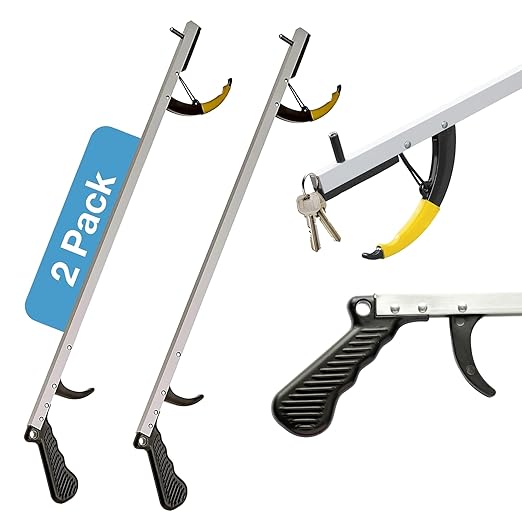 Sammons Preston Reacher, 26" Lightweight Grabber Reacher Tool with Magnetic Tip, Ergonomic Grip & Claw Jaw, Portable Reaching Aid for Seniors, Daily Living & Home Use, Standard Silver, 2 pack