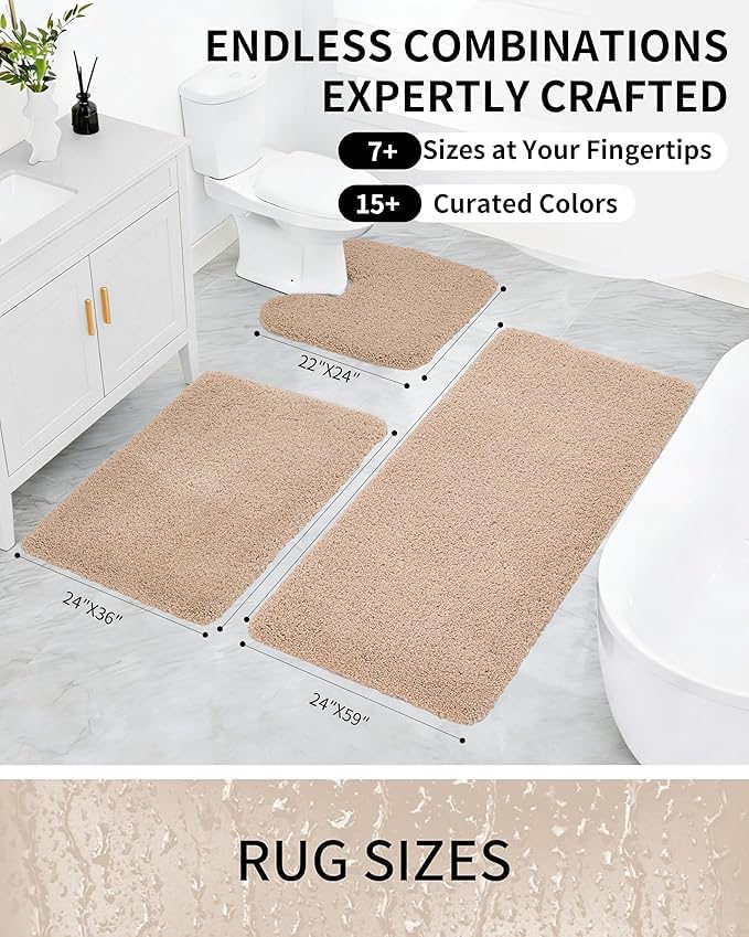 Bathroom Rugs Non Slip Washable 32x20, Ultra Thick Soft Microfiber Absorbent Bath Mats, High Density Foam Latex Non Slip Backing Bath Rugs, Fluffy Floor Carpet for Tub&Shower,Beige