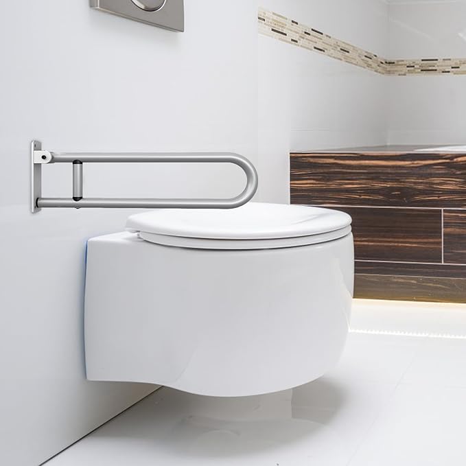 Handicap Bars for Bathroom,Sturdy Aluminum Alloy Safety Handrails - U Shaped Flip-up Folding Support Rail Handicap for Bathroom Laundry Room Kitchen Stairs