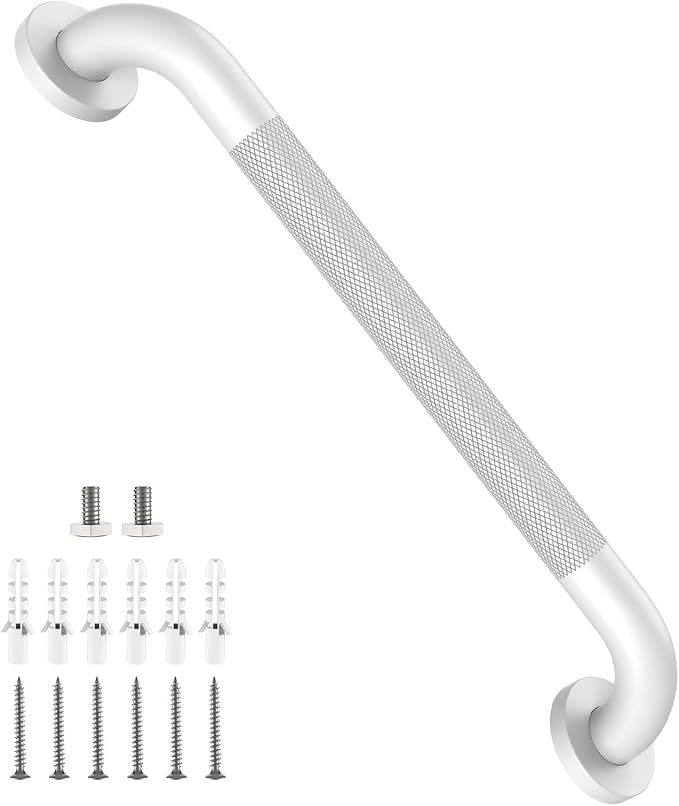 Shower Grab Bar 20 Inch, iHansee White Bathroom Grab Bar w/Anti-Slip Knurled Grip - 1.25" Diameter, Stainless Steel Bath Safety Bars for Senior Elderly, Wall Mounted Toilet Bathtub Balance Handrail