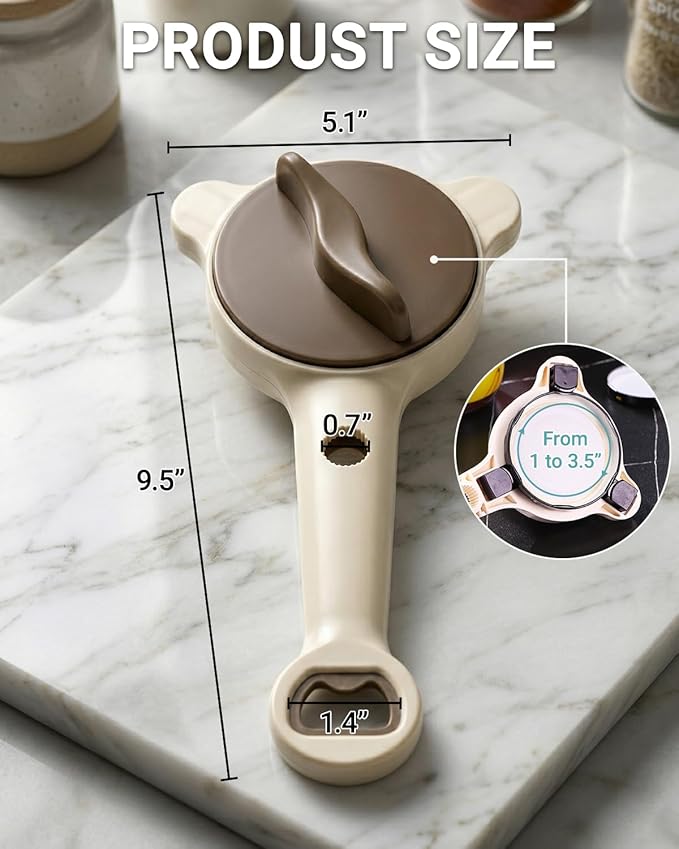 Jar Opener, 4-in-1 Adjustable Jar Openers for Seniors Arthritis Sufferers and Weak Hands, Stainless Steel Can Opener for Jars, Cans, Bottles, Beer Caps, Easy Grip Kitchen Tool (Beige)