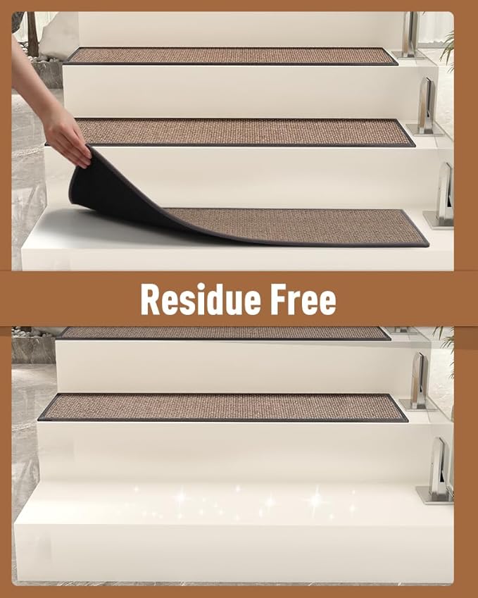 PADOOR Non Slip Stair-Treads,Rubber Backing Stair-Runners for Wooden Steps,15PCS Residue Free Carpet Stair Treads for Kids and Dogs 8"x30" Light Gray