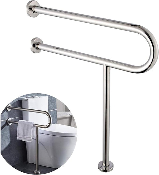 FlySkip Toilet Grab Bar,24 Inch Stainless Steel Handicap Rail for Bathroom Shower Safety,Non-Slip Hand Grips for Disabled, Elderly, Handicapped, and Pregnant Women,Floor to Wall-Mounted Support Bar