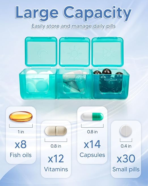 Monthly Pill Organizer 3 Times a Day, FRIWOLE Medicine Box with Portable Weekly Pill Bag, Pill Taker Remover, Pill Cutter and 2 Sticker (Black, 3 Times a Day)
