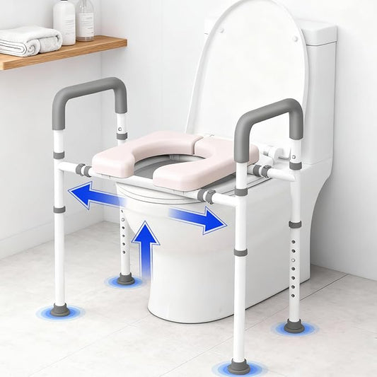 Raised Toilet Seat with Handles - Width & Height Adjustable Toilet Seat Riser for Seniors, Handicap and Disabled, 400lbs Soft Toilet Riser with Handles for Elderly, Pregnant, Fit Any Toilets