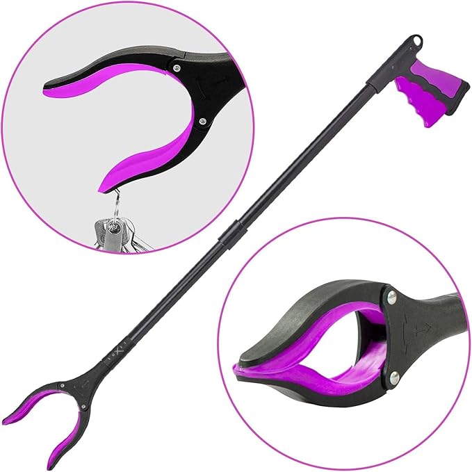 Grabber Reacher Tool - 2 Pack - Latest Version Long 19/32 Inch Foldable Pick Up Stick - Strong Grip Magnetic Tip Lightweight Trash Picker Claw Reacher Grabber Tool for Elderly Reaching, Luxet (Pink)