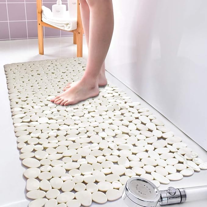 Bathtub Mat Non Slip 2 Pack, 35 x 16 Inches Pebble Shower Mat with Suction Cups and Drain Holes, Bath Mat for Shower,Bathroom tub (Beige)