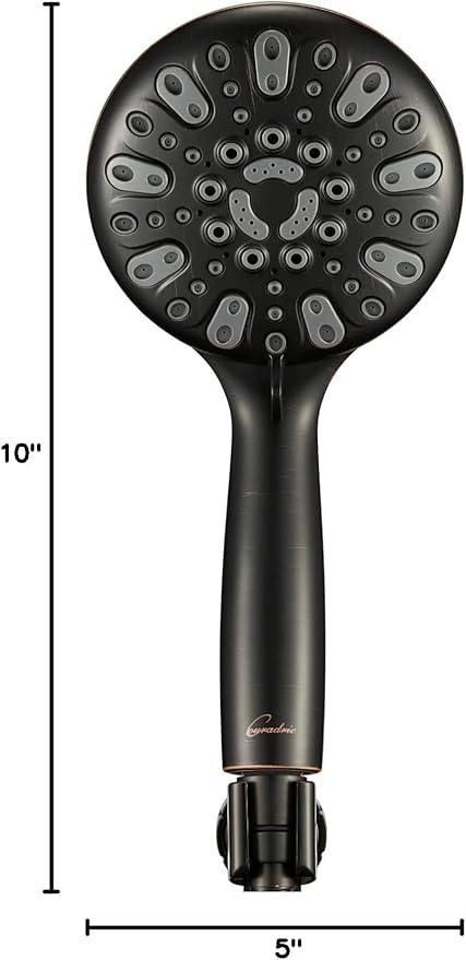 Handheld Shower Head, 6 Spray Setting High Pressure Shower Head with Brass Swivel Ball Bracket and Extra Long Stainless Steel Hose, Oil-Rubbed Bronze, 5"
