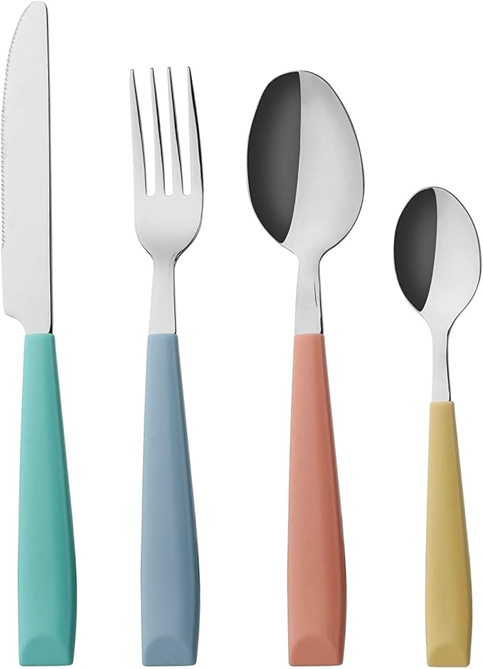 ANNOVA Silverware Set Stainless Steel Colorful Handle Tableware Kitchen Flatware Set Utensils, Includes Dinner Knives, Forks, Spoons, Salad Forks & Dessert Spoons (Mix, 24 Pieces)