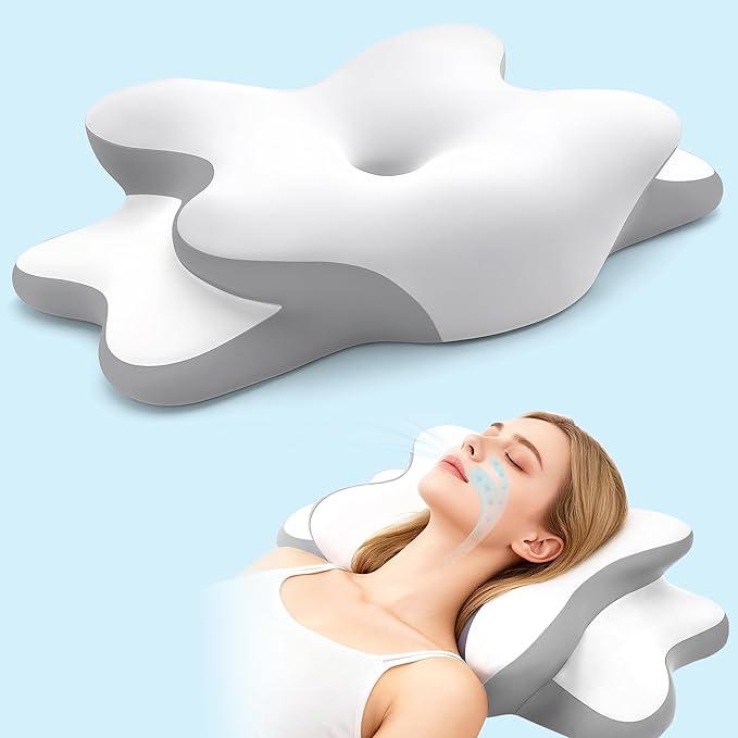 Sleep Apnea Pillow with Neck Pain & Snoring Relief -Orthopedic Cervical Pillow, Ergonomic Contour Memory Foam for Side, Back,Stomach Sleepers, Medium Firm (White,Queen Size)