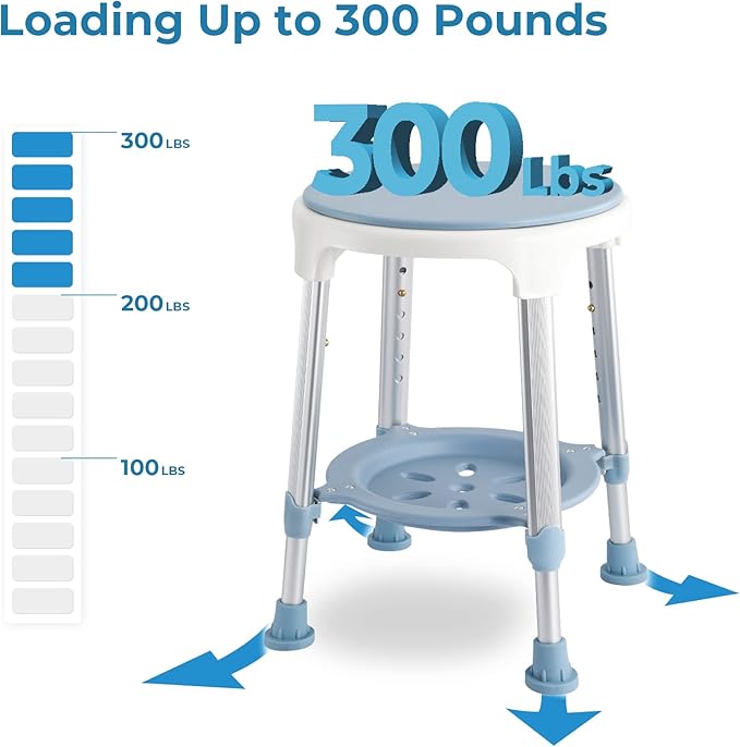 Shower Chair Stool for Inside Shower, Small Corner Plastic Stool for Shower 300 Lb,360° Swivel Bath Shower Seat for Seniors Adults Sitting, Adjustable Bathtub Stool with Storage Tray