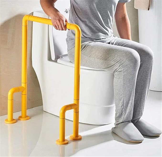 Floor-Standing Toilet Rails, Stainless Steel Frame Support Grab Bar, Home Bathroom Handicap Nylon Non-Slip Handle, Shower Balance Bar Assist Grip (Color : Yellow, Size : 54x72cm)