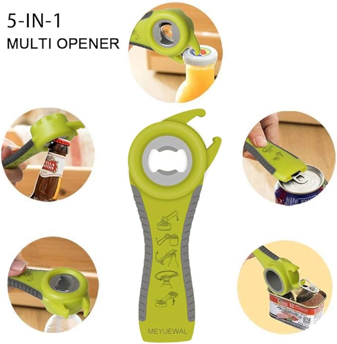 Jar Opener, 6 In 1 Bottle Opener Can Opener for Weak Hands, Jar Openers for Seniors with Arthritis, Multifunctional Lid Opener Kit, Easy Jar Opener Tool for Elderly Adults Kids (Green)