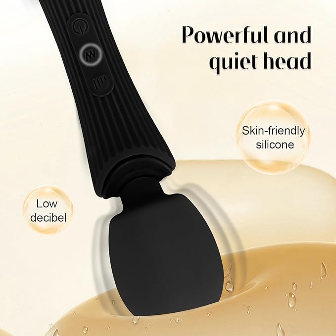 Handheld Cordless Personal Massager - Powerful 12 Vibration Patterns, 3 Speeds Settings & Waterproof, Body-Safe Silicone for Relaxation and Muscle Comfort in Neck, Shoulders and Foot -Black