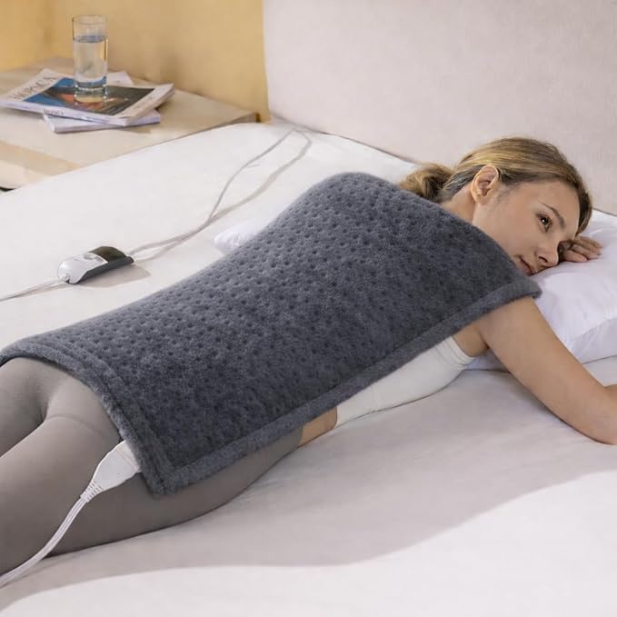 Boncare® Ultra Plush XXL Heating Pad for Neck and Shoulder and Back with Auto-Off, Stay-On Warmth Up to 18 Hours, 6 Heat Levels, 12.6 ft Cord for Bed Foot Warmer with Gift Box (Cloud Gray, 20"x24")