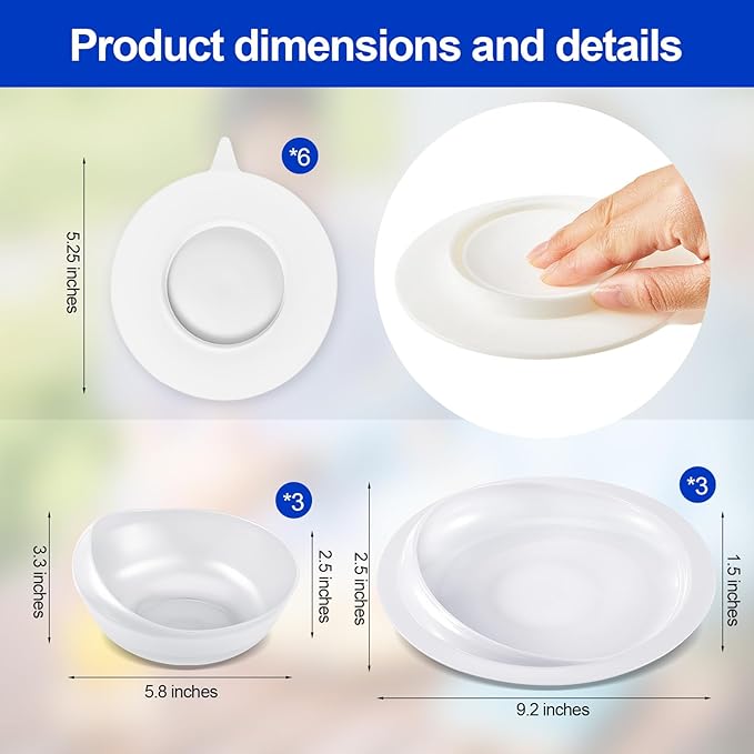 Hushee 3 Sets Adaptive Spill Proof Scoop Bowl and Plate Set with Suction Base Non Skid Self Feed Suction Dinnerware for Elderly Disabled Handicapped from Parkinsons Tremor (White)
