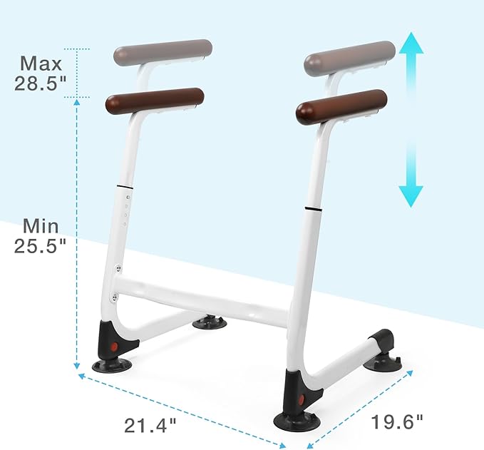 Toilet Safety Rails, Stable Toilet Handles for Elderly and Disabled with 4 Suction Cups, Adjustable Height Toilet Rails for Seniors with, Toilet Assist Rails Handrails Up to 350 LBS, Brown Color