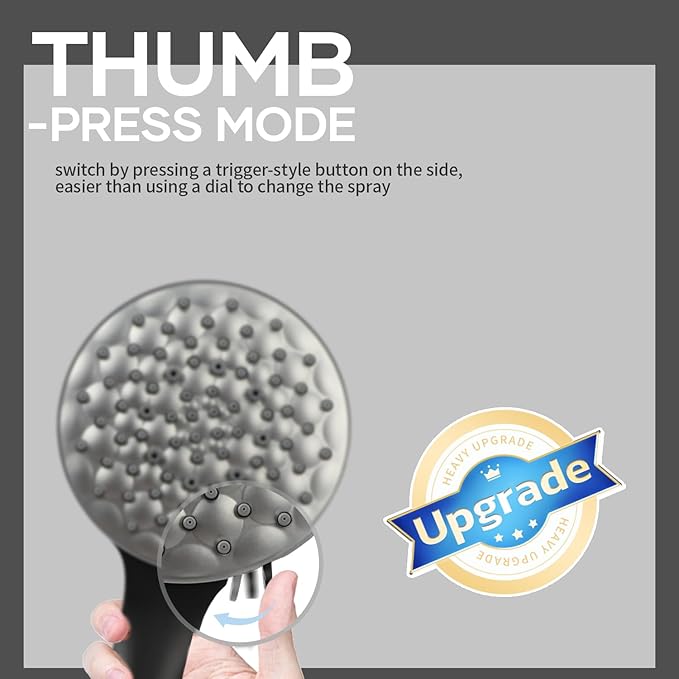 dual shower head with handheld combo,8.6 inch Rainfall showerhead,6 settings hand held shower heads with hose (Matte Black)