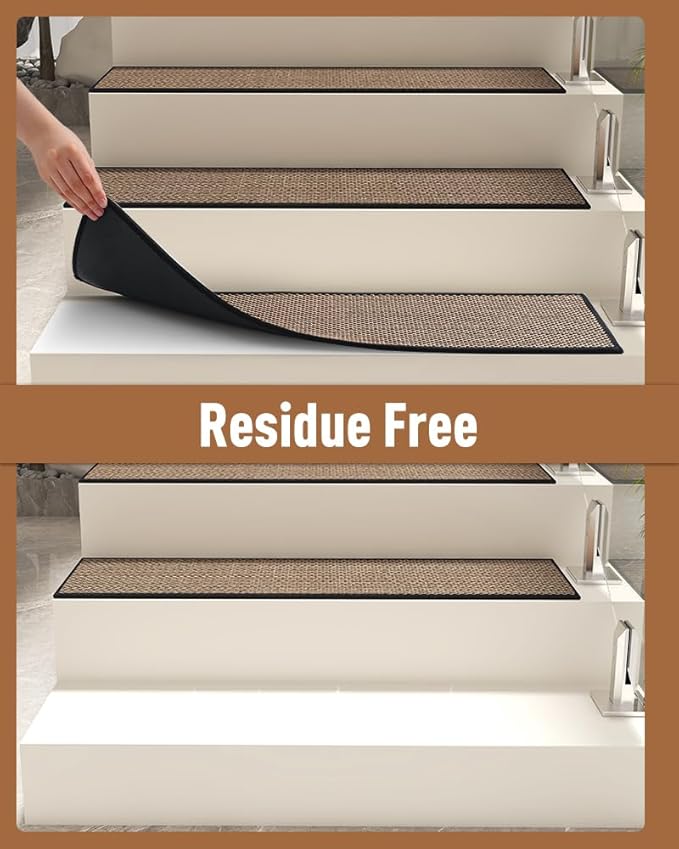 PADOOR Non Slip Stair-Treads,Rubber Backing Stair-Runners for Wooden Steps,15PCS Residue Free Carpet Stair Treads for Kids and Dogs 8"x30" Black