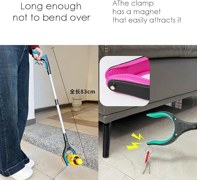 32" Trash Grabber Reacher Tool, Reach Grabbers for Seniors Heavy Duty, Elderly Assistance Products with Magnet Leaf Picker Upper, Gripper Pick up Sticks Hand Tools Gripper Pickup Mobility Aids (Blue)