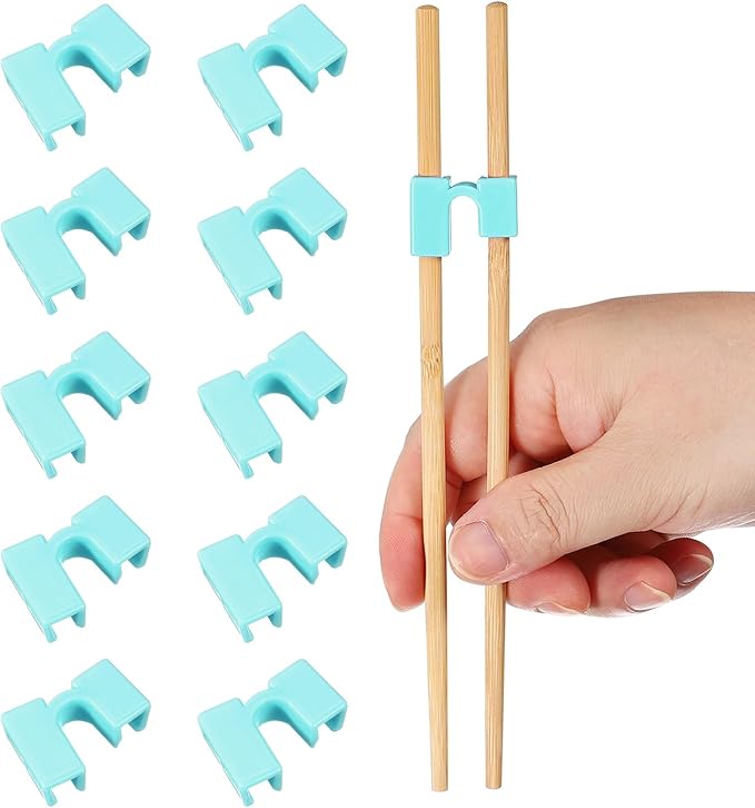 uxcell 10 Pcs Chopsticks Helper, Reusable Training Chopstick Hinges Connector Practice Chop Sticks Helpers for Adult Beginners Learners, Sky Blue