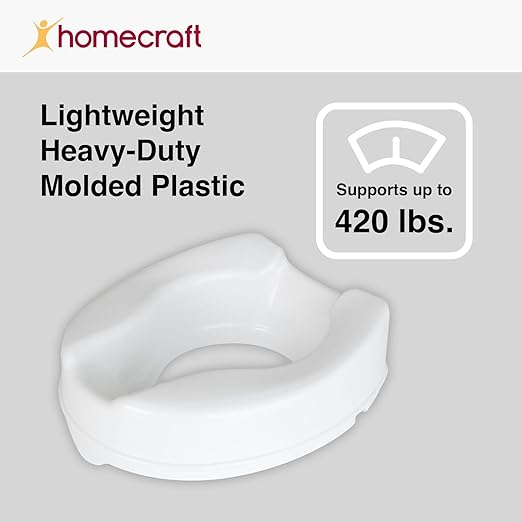 Homecraft Savanah Raised Toilet Seat, 4" High Elevated Toilet Seat Locks Onto Standard Toilets, Portable Assistance Commode Seat with Sturdy Brackets, Medical Aid for Elderly, Disabled, Limited Mobility