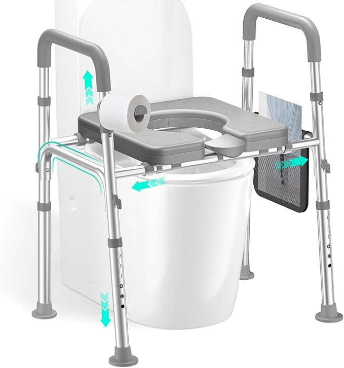 HOMEAL Raised Toilet Seat Riser with Handles for Seniors, 450LBS Heavy-Duty 3in1 Commode Chair for Disabled & Patients with Reinforced Frame & Protective Deflector, Built for Safety & Clean