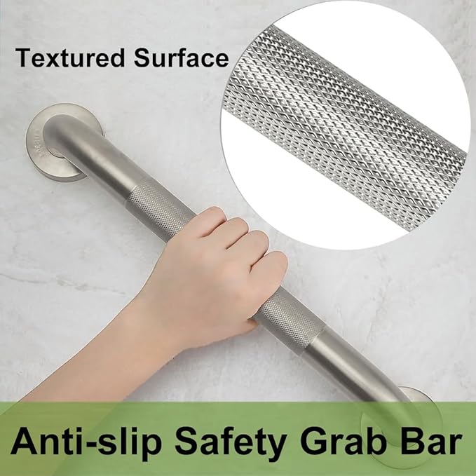 12 Inch Shower Grab Bars for Seniors, 2 Pack Brushed Nickel Stainless Steel ADA Grab Bars with 1.25'' Diameter Anti-Slip Textured Surface, Shower Safety Hand Rails for Elderly Handicapped