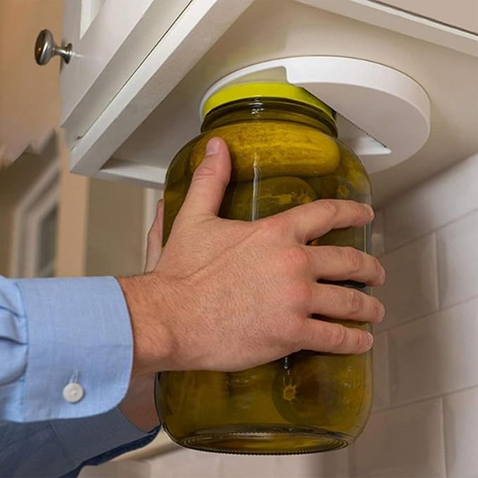 Under Cabinet Jar Opener for Seniors & Arthritis, One-Hand Effortless Jar Opener for Weak Hands, Auto-Fits All Lids 0.6"-4.7", Compact 7"x7" Under Mount Jar Opener for Kitchen, Includes 3 Screws