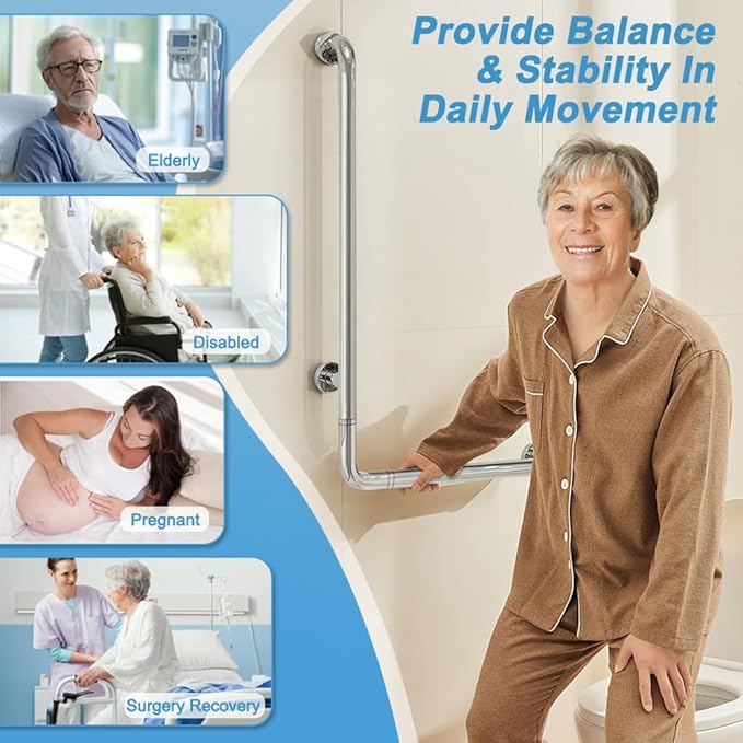 Shower Grab Bar for Seniors Toilet Safety Grab Bars L Shaped Bathroom Hand Rails Wall Mount 24 Inch x 36 Inch Grab Bar for Bathroom Bathtub Handicap Safety Grab Bar Stainless Steel Angle Bar
