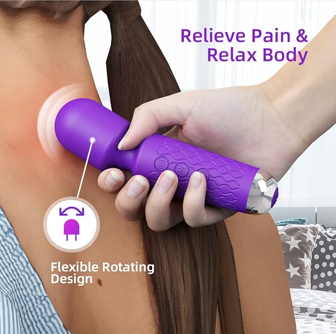 Handheld Back Massager - Powerful Vibration Wand, Waterproof - Relieves Whole Body Muscle Tension and Promotes Relaxation. Features 20 Modes and 8 Speeds (Purple)