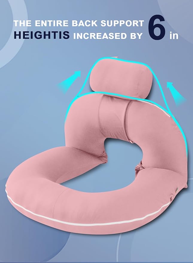 INSEN Reading Pillow, Back Pillow for Sitting in Bed for Reading, Nurse & Relax, Reading Pillow for Adults, Moms & Kids, Sit Up Pillow for Bed, Pink
