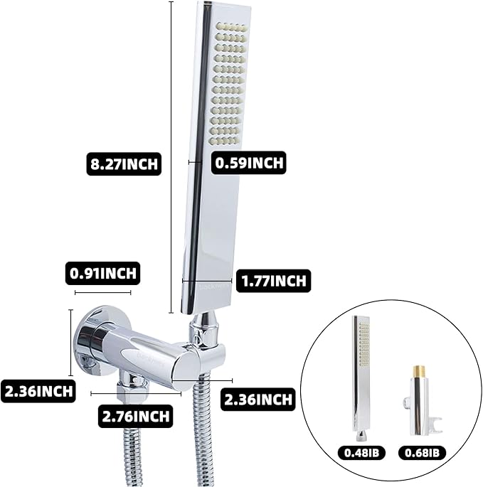 Solid Brass Handheld Shower Head Arc Design High Pressure Polished Chrome Hand Shower Wand with Adjustable Supply Elbow Wall Connector Shower Holder and 59″ Stainless Steel Hose Set