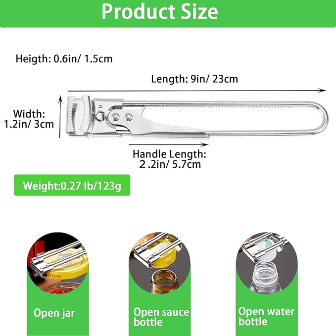 2026 New Adjustable Stainless Steel Jar Opener, Extended 9 inch Jar Opener for Weak Hands, Multifunctional Lid Gripper Bottle Opener with Handle, Easy Open Kitchen Tool for Seniors and Kids (2 Pcs)