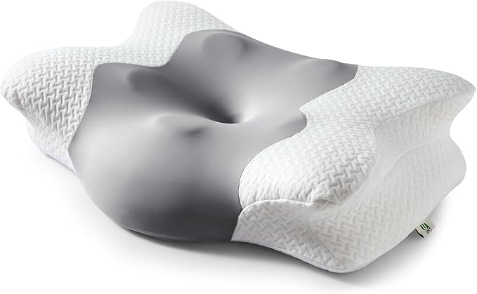 Cervical Neck Pillow for Sleeping, Adjustable Ergonomic Pillow, Contour Neck Support Side Sleeper Pillows for Adults, Memory Foam Pillow for Neck and Shoulder Pain Relief, Back,Stomach Sleeper