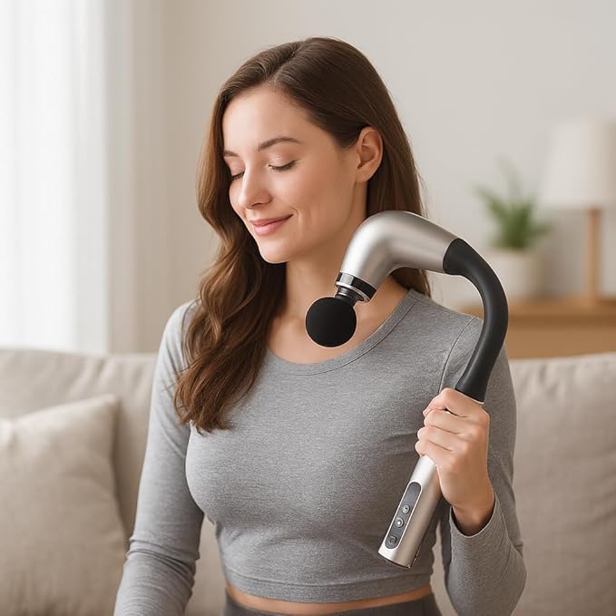 Handheld Cordless & Rechargeable Back Massager - Quiet - Full Body Massage Device for Women, Aches Relief, Sports Recovery and Deep Relaxation - Silver