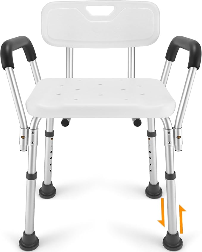 TABEKE Shower Chair for Inside Shower, Shower Chair with Backrest & Armrest, Anti-Slip Feet, Height Adjustable Shower Bench, Shower Seat for Elderly and Disabled-400lb