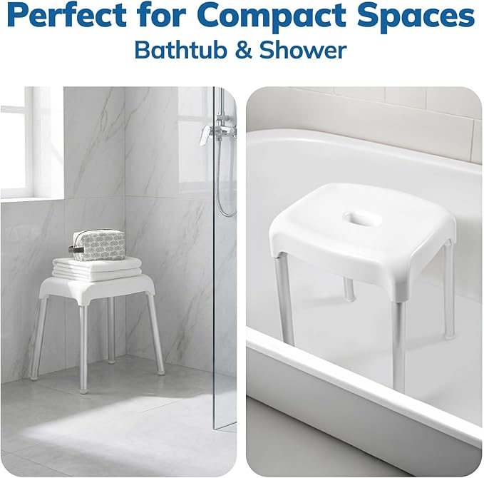 Umimile Shower Stool for Inside Shower - Fixed Height, Sturdy 330 lb Bath Seat and Shower Chair - Anti-Slip Safety Shower Seat for Elderly and Disabled, Tool-Free Assembly (Height: 13.8")