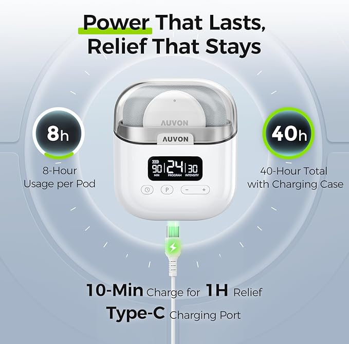 AUVON Wireless 24 Modes TENS Unit Muscle Stimulator for Pain Relief, Smart Rechargeable TENS Machine with Dual Size 6 TENS Pads for Physical Therapy, Pocket-Size TENS Device for Shoulder & Back Pain