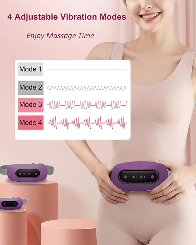 Electric Heating Pad,Portable Cordless Menstrual Pad with 4 Heat Levels and Massage Modes, Fast Large Belly Wrap Belt (Purple)