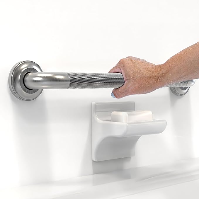 1-1/4" Knurled Grab Bar, ADA Compliant Bath Safety Shower Handrail, Bathroom Mobility Aid Handle for Seniors and Disabled, Heavy Duty 500lbs Support